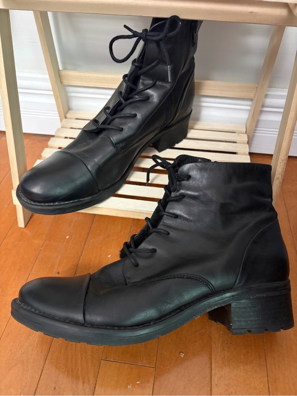 Womens Sz 11 Little Burgundy Black Soft Leather Lace-Up & Side Zip Ankle Boots